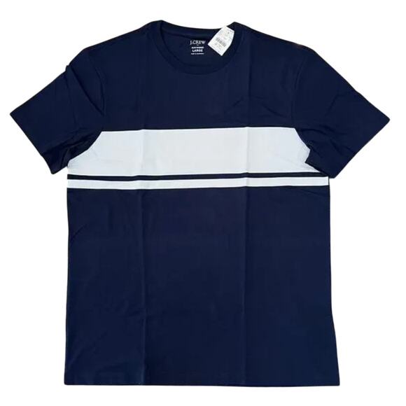 NWT J. Crew Men's Navy & White Slim Double-Striped Tee - Picture 2 of 6